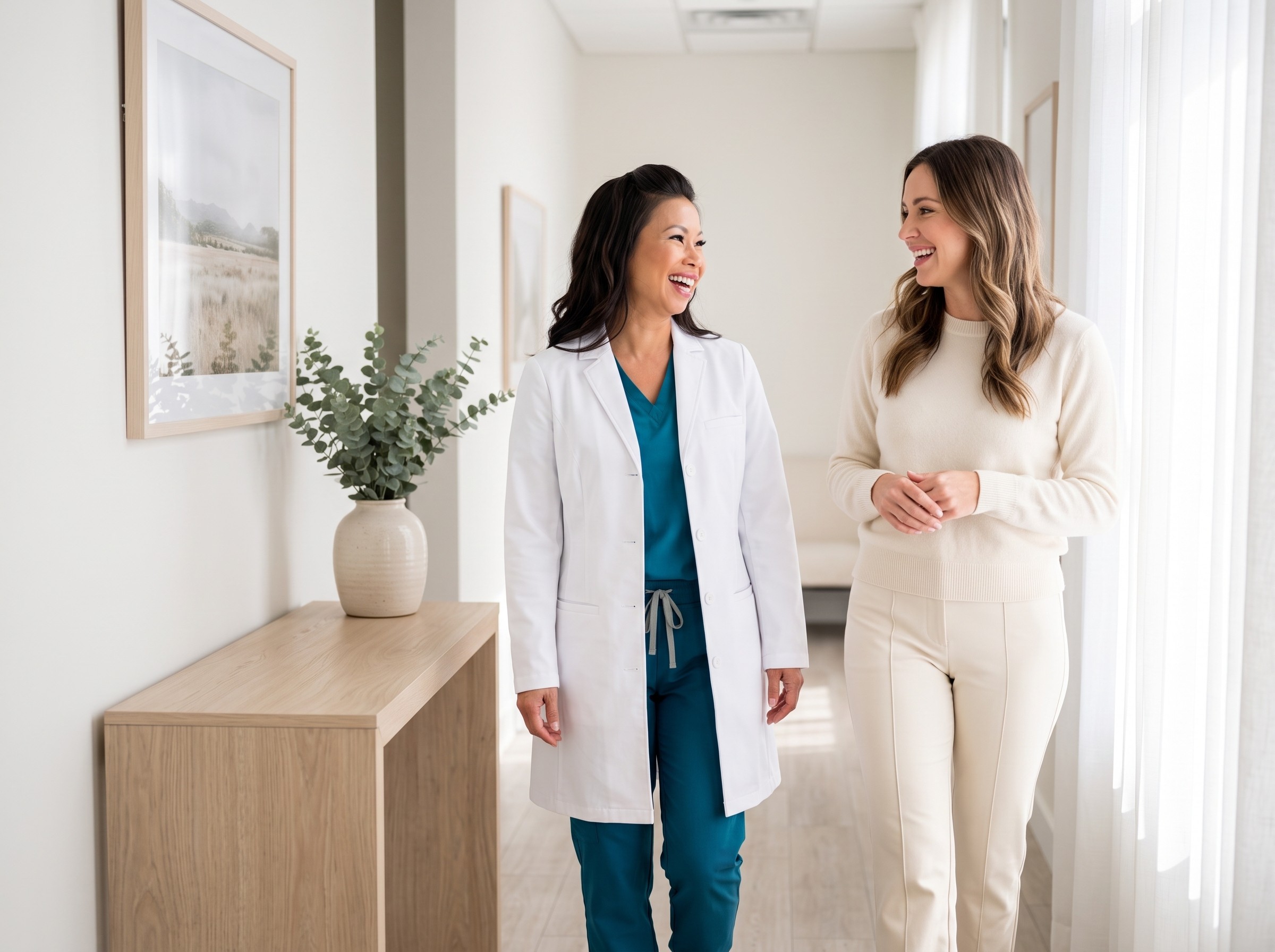 Trang Cao Nguyen, PA, walking a patient through her consultation at Glam Medspa
